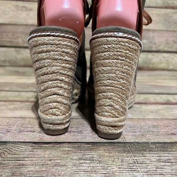 Tory Burch Green Canvas Wedge Lace Up Espadrilles - Picture 3 of 9